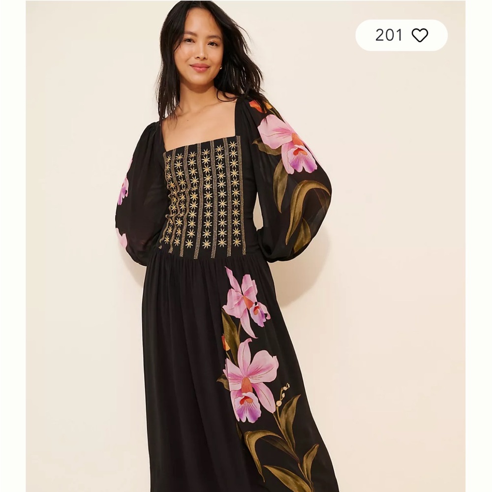 FARM Rio Floral Long Sleeve Midi Dress
